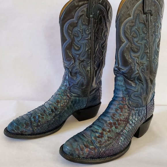 Tony Lama 8 1/2 painted blue purple black gray western cowboy boots snakeskin - Picture 3 of 13